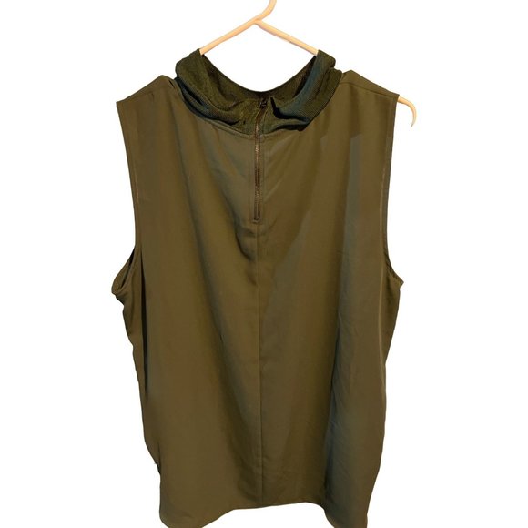 Simply Vera Vera Wang Mock Turtleneck XL Dark Green Sleeveless Chiffon Zip Back - Picture 2 of 7